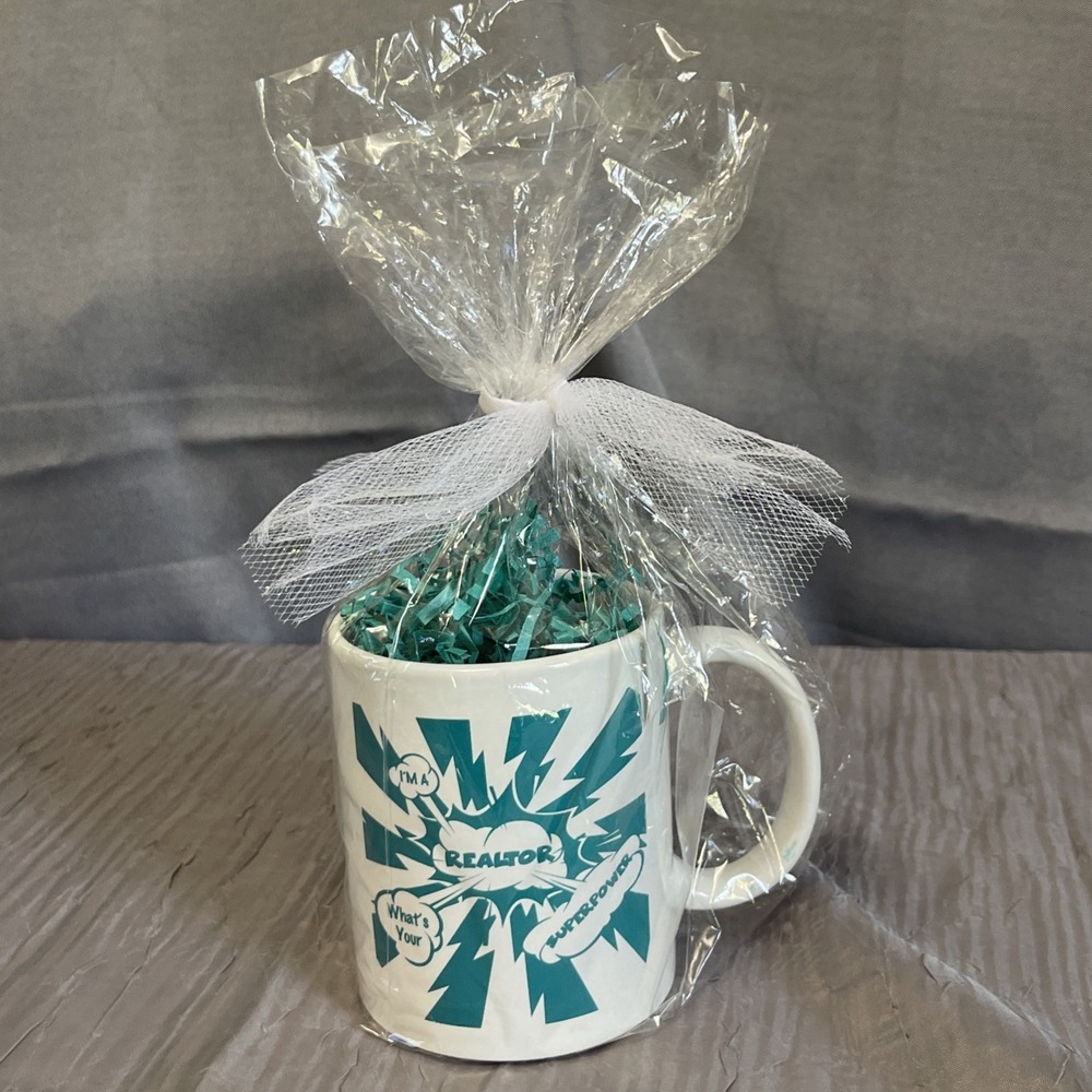 Custom 1 COFFEE MUG REALTOR Teal NEW crinkle paper great gift Real Estate Agent